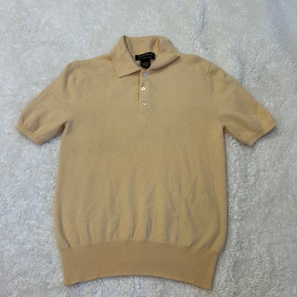 Daniel Bishop Mens Yellow Cashmere Short Sleeve Sweater Preppy Country Club Sz S